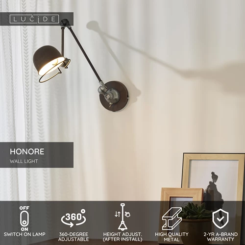 Lucide HONORE - Wall light - 1xE14 - Rust Brown - USP